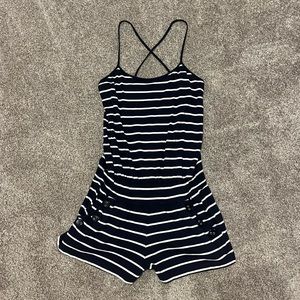 Former 21 Navy Blue and White Striped Romper Small